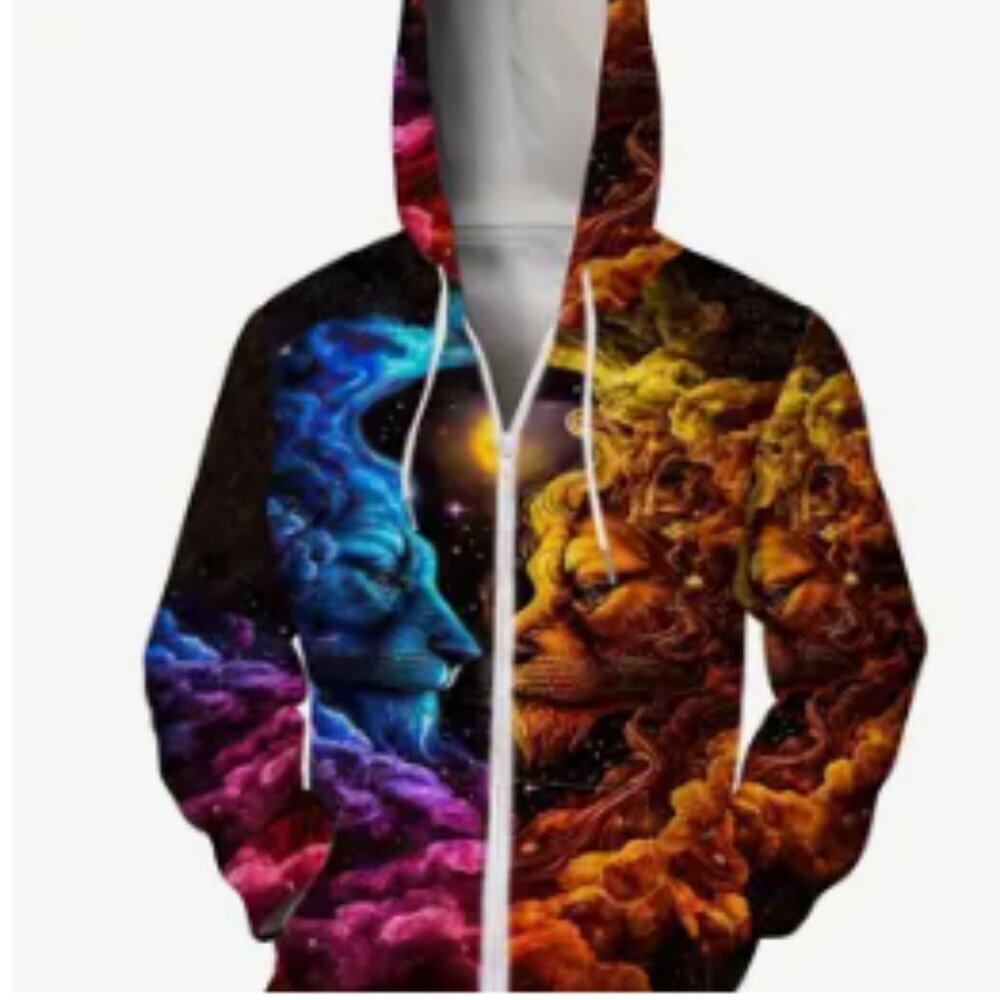 Lion Zip Hoodie Clouds Opposite Lions Men's Small NWT
